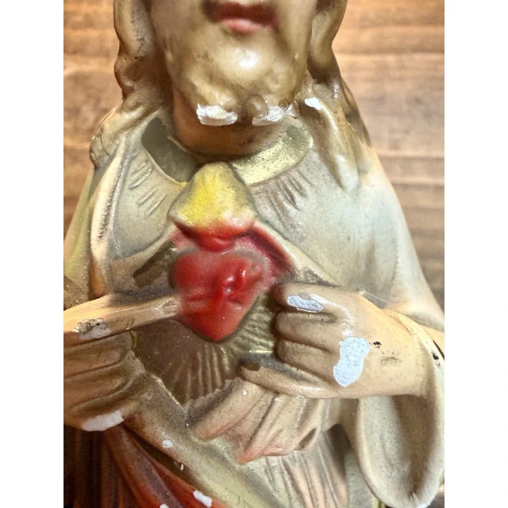Vtg Sacred Heart of Jesus Christ Chalkware Statue 8